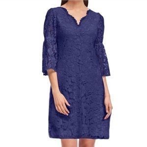 DKNY Navy Blue Lace Dress Bell Sleeve Mini A Line